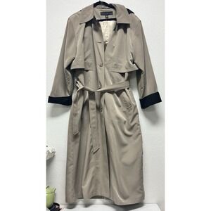 Misty Harbor Beige Khaki Trench Coat Women's 14 XL Removable Hooded Belt Vintage